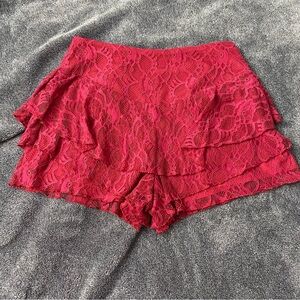 Misguided High Waist Red Lace Women's Shorts